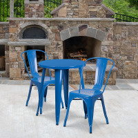 Flash Furniture CH-51080TH-2-18CAFE-BL-GG 24" Round Metal Table Set with Cafe Chairs in Blue